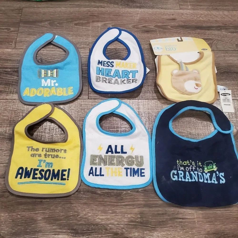 Baby Bib Set One Size 6 Pieces Blue, Yellow, White and Etc.